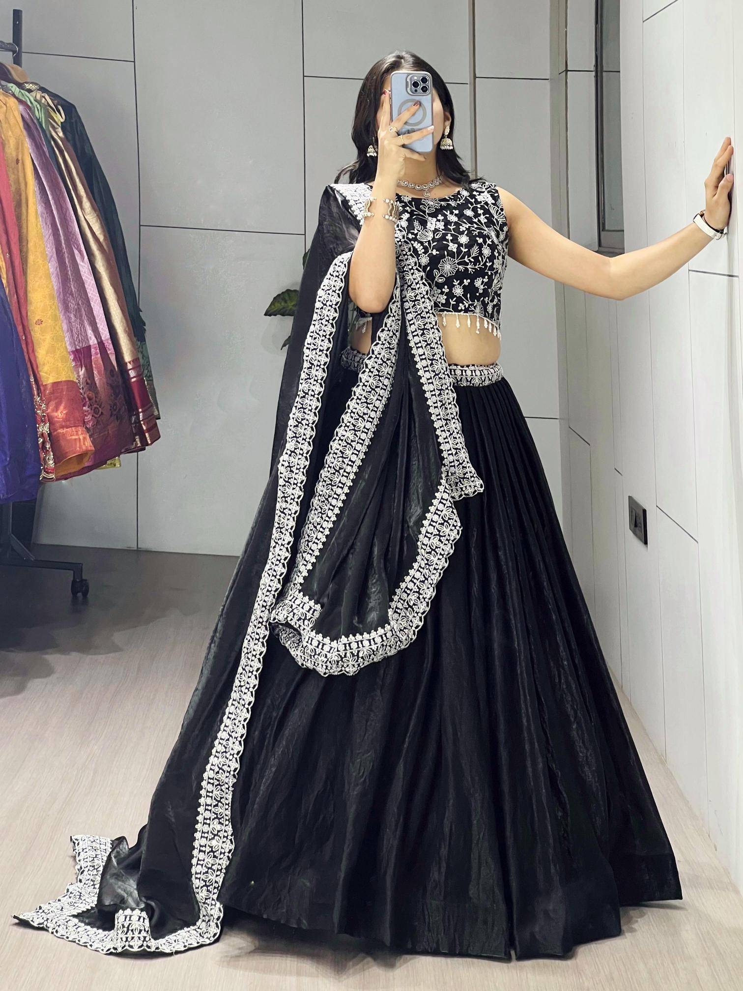 GRTN 9042 BLK Fendy Satin Indian lehenga choli wholesale suppliers